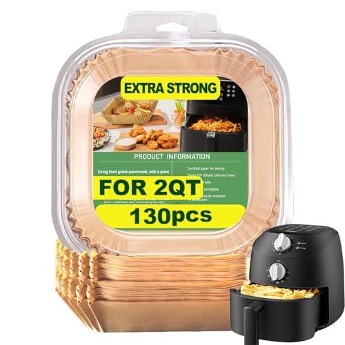 2 Qt Square Air Fryer Liners - 130 Pcs for Mini Air Fryers, Heat-Resistant, BPA-Free