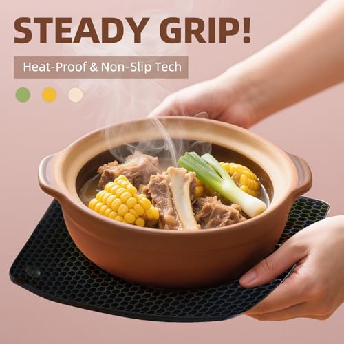 Black Silicone Pot Holders - 4 Pack Heat Resistant Non-Slip Mats