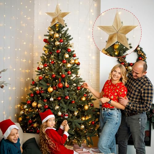 Christmas Wooden Five-Pointed Star Tree Topper - Burnt Finish, 12 Inches