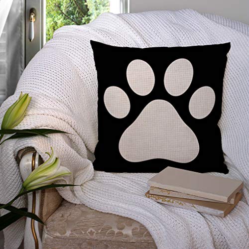 SSOIU Dog Paw Print Cushion Cover, 18" x 18" Cotton Linen Case Ssp-026