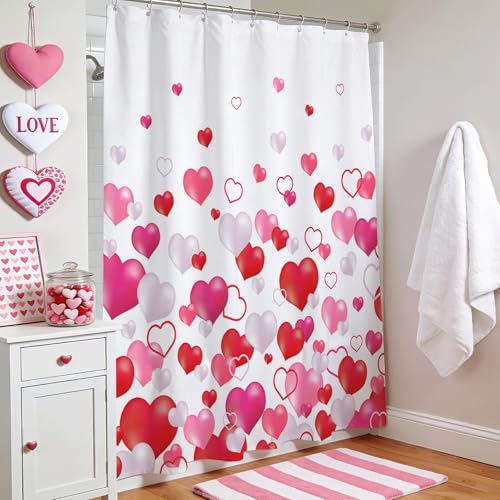 Lindameler Valentine's Day Shower Curtain Set - 72x72 Inch Romantic Heart Design