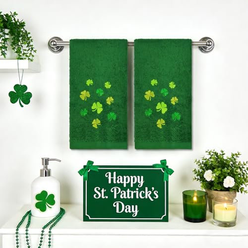 St. Patrick's Day Hand Towels Set - 2 Cotton Shamrock Towels