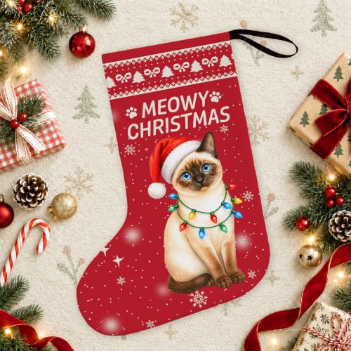Siamese Cat Christmas Stocking - Red Holiday Decor for Cat Lovers
