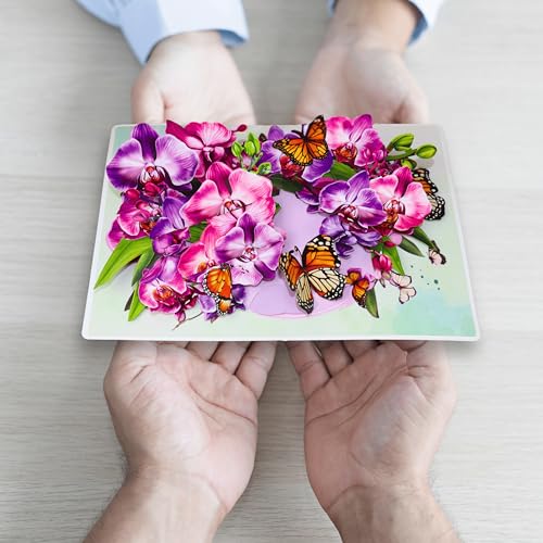 3D Orchid and Butterfly Pop Up Thank You Card - 6x8 Inch