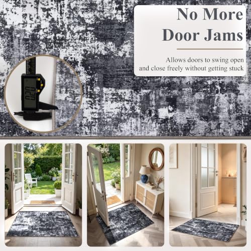 Sasttie 2' x 3' Black & White Abstract Entryway Rug - Soft, Non-Slip
