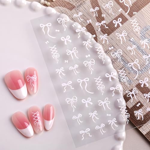 KAHSOSE Bow Nail Art Stickers 4Pcs Self-Adhesive Black White Red Gold