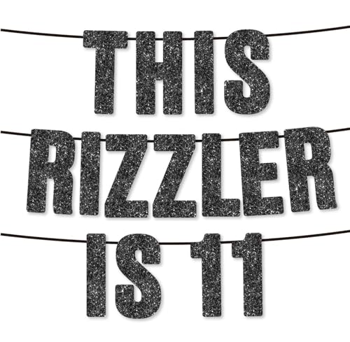 This Rizzler is 11 Black Glitter Banner, Gen Z Slang 11th Birthday Party