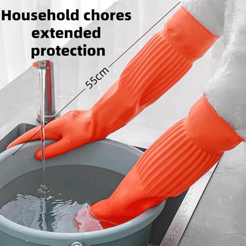 21.7 Inch Reusable Red Latex Cleaning Gloves - Heavy-Duty, Anti-Slip