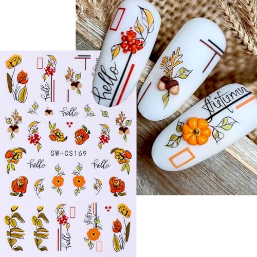 LYLYNB Fall Nail Stickers 6 Sheets Thanksgiving Pumpkin Maple Leaves Decals