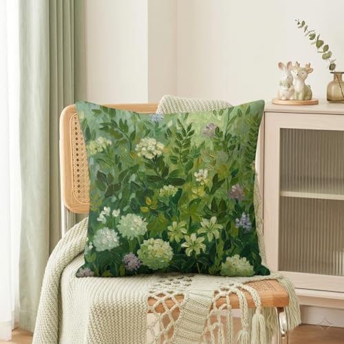 Green 18x18 Pillow Covers Set of 2 Farmhouse Floral Decorative Throw Pillows