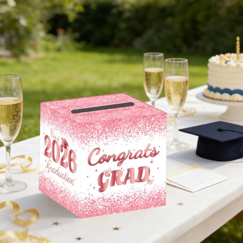 2026 Pink Graduation Card Box - Gift Card & Keepsake Holder