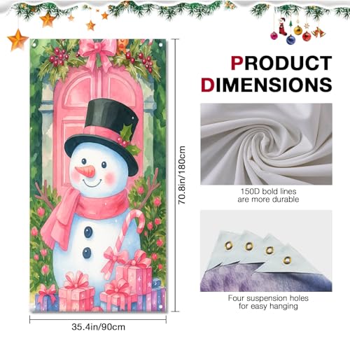 BlissYard Pink Snowman Christmas Door Cover 35x71 Inch Wall Banner