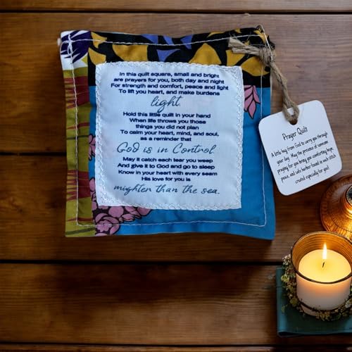 HOMUS Pocket Prayer Quilt with Cross, 4x4 Inch Inspirational Keepsake