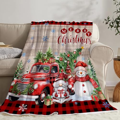 Christmas Blanket - Snowman & Red Truck Flannel Throw 50x60