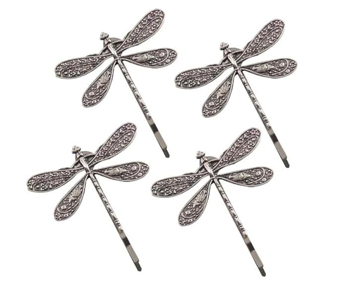 Silver Dragonfly Hair Clips Set of 4 Retro Antique Hair Barrettes