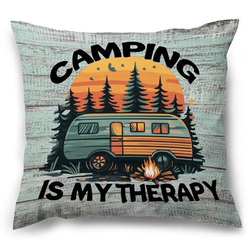 Rustic Camping Throw Pillow Cover - 18x18 Inch Flannel Camper Decor
