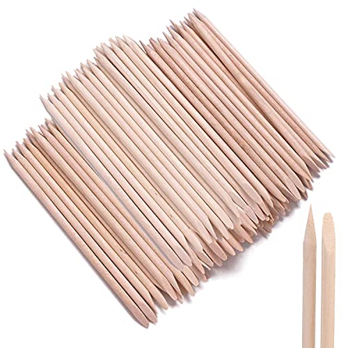 AMOSTBY 150 Pcs Natural Wood Cuticle Pusher Orange Sticks for Nail Care