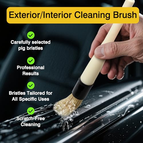 Tienyuu Boar Hair Car Detailing Brushes - Soft Bristle Vent & Dash Tool