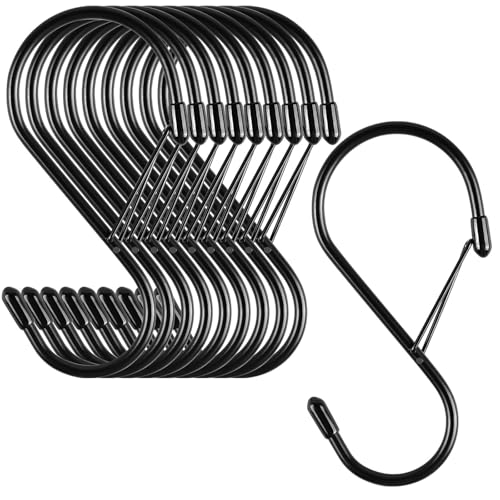 Dreecy 4-Inch Heavy Duty S Hooks with Safety Buckle, 10 Pack Black Metal