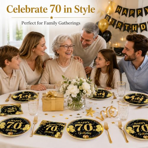 70th Birthday Party Supplies Set - 7-inch Plates, Napkins & Forks, 20 Pack