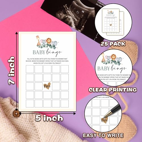 Eucalyptus Baby Bingo Game Set - 25 Cards for Baby Showers