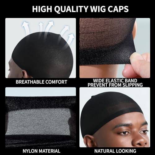 Fandamei Men's Wig Cap - 4 Pack Stretchy Nylon Stocking Hair Nets for Black Hair