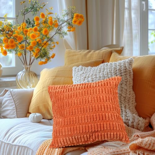 Breling Set of 4 Boho Striped Corduroy Throw Pillow Covers 18x18