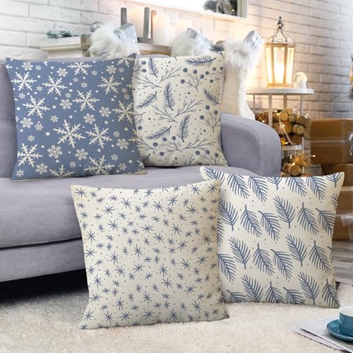 Winter Snowflakes Decorative Throw Pillow Covers 18x18, Set of 4