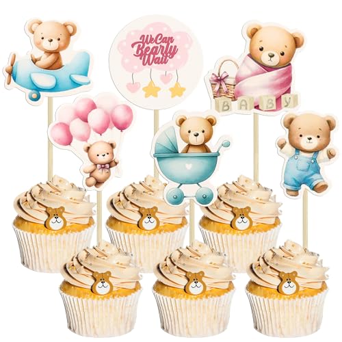 Ephlyn 36Pcs Baby Bear Cupcake Toppers for Baby Shower & Birthday