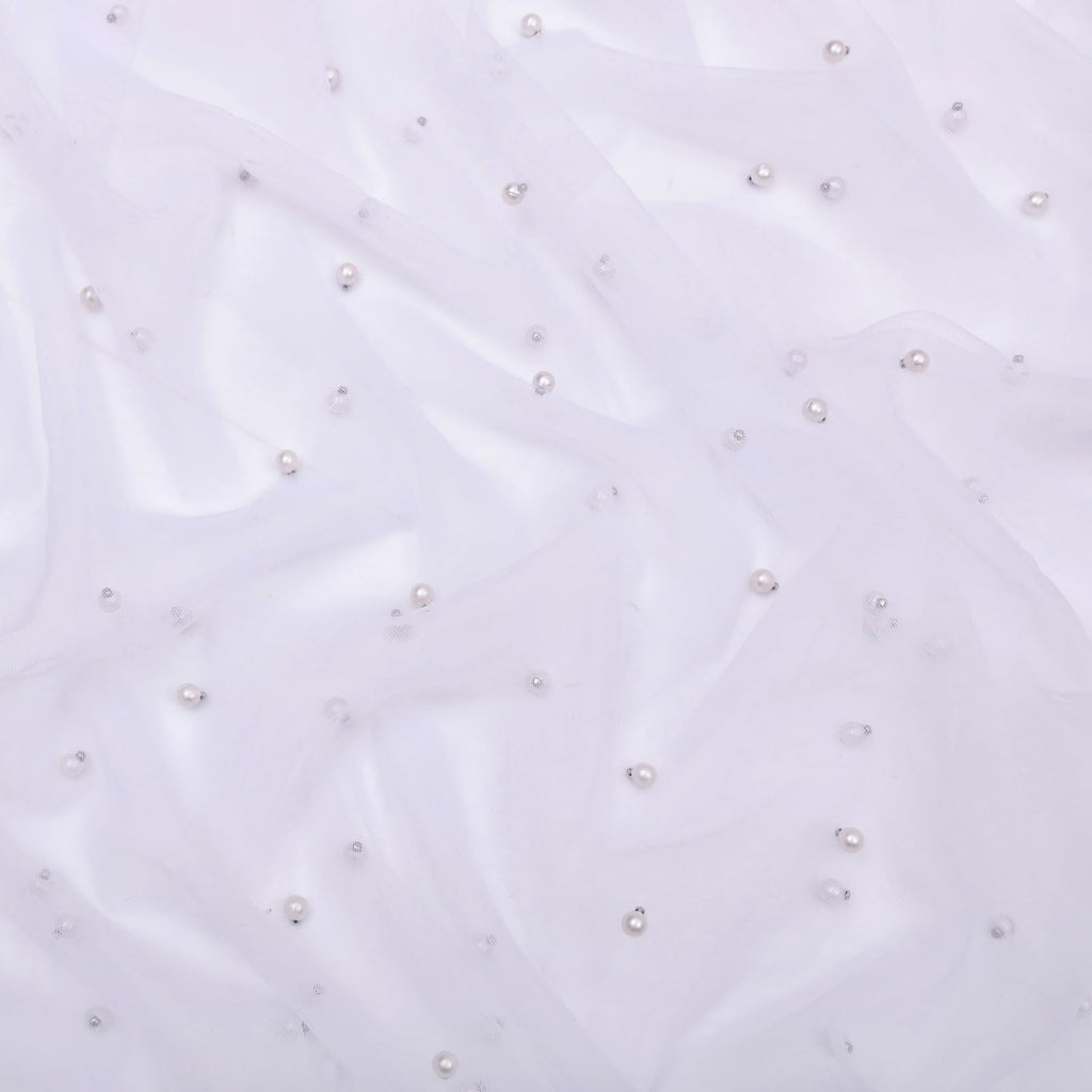 TuTive Gauze White Pearl Table Runner 10FT Sheer Spring Summer Pearl 120 Inch Valentine’s Day Tulle Table Runner for Dining Anniversary Wedding Table Decor for Home Party Decorations