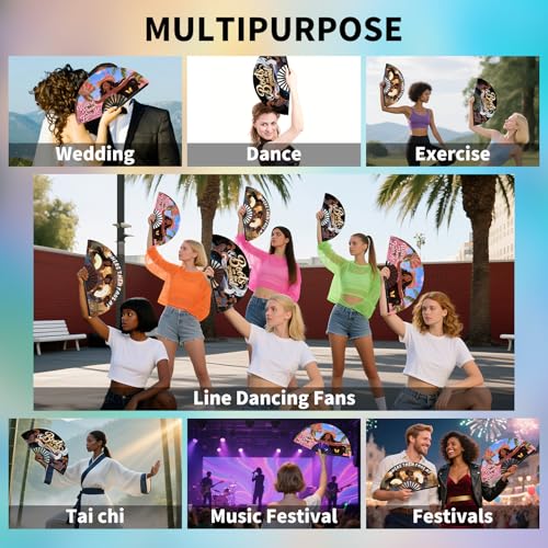 13-Inch Folding Dance Fan for Line Dancing, Festivals & Parties