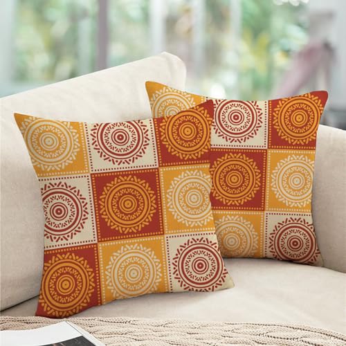 Fjfz Boho Mandala Throw Pillow Covers, 18x18 Set of 2 Cotton Linen