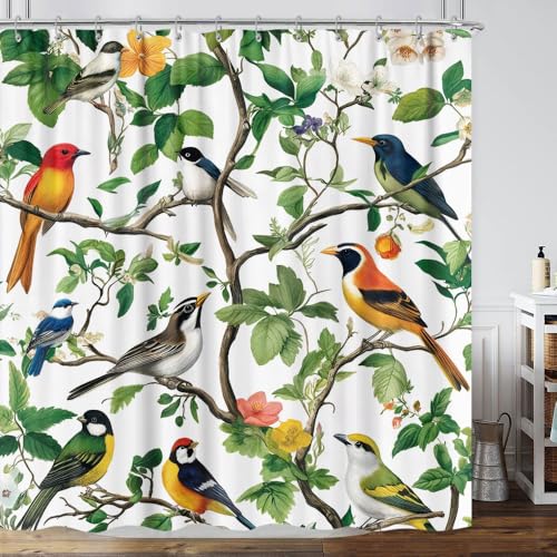 GOAOK Green Boho Bird Shower Curtain 72x72 Inches with Hooks Bathroom Decor