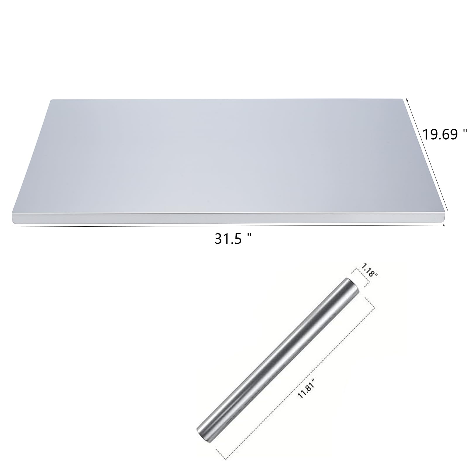MYOYAY Stainless Steel Cutting Board with Lip, Extra Large Chopping Board 31.5 x 19.69 Inch Heavy Cutting Board with Rolling Pin Baking Board Kitchen Pastry Board For Meat Vegetables cake