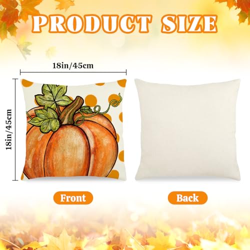 Feivando Fall Pillow Covers, 18x18 Orange Polka Dot Linen Cushion Case Set