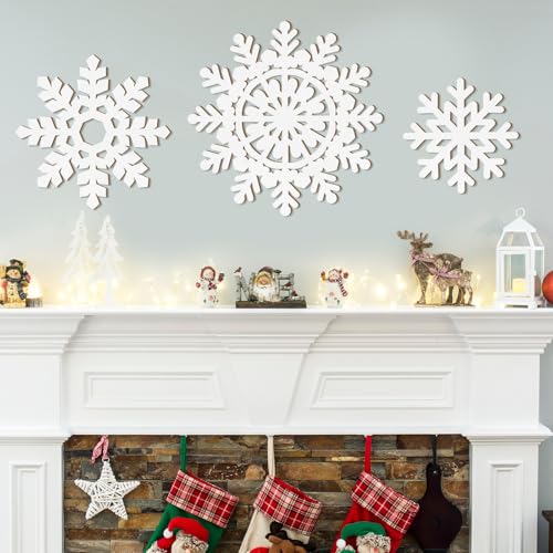 White Large Wooden Snowflake Ornament Sign Christmas Decorations 3 Pack