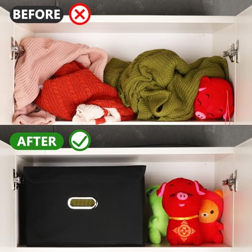 Black Collapsible Storage Bins with Lids - 14.9"x9.8" (1 Pack)