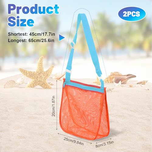 Amaxiu 2 Pcs Mesh Beach Bag for Shells - Orange & Green Adjustable Shell Bag