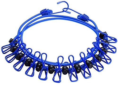 11ft Blue Windproof Clothesline with 12 Clips - Adjustable for Outdoor Use