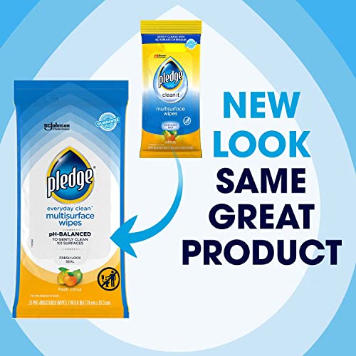 Pledge Multisurface Cleaning Wipes, Fresh Citrus, 100 Total Count (4-Pack)