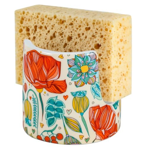 YOSCO Cute Ceramic Kitchen Sink Sponge Holder - Floral Design