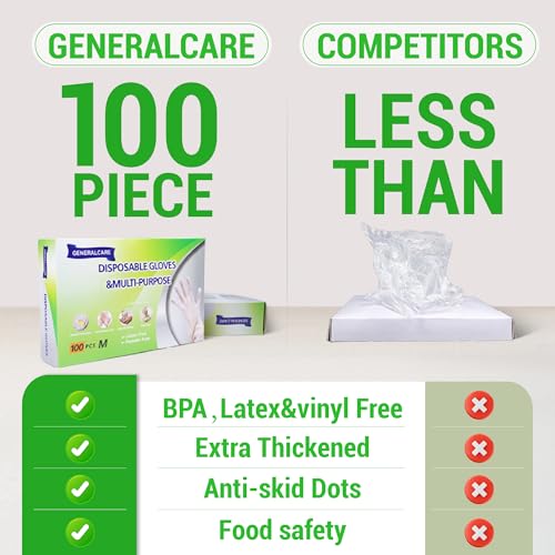 GENERALCARE Disposable Plastic Food Handling Gloves 100pcs One Size
