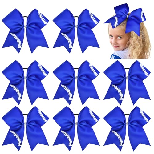Aileam 8-Inch Softball Cheer Bows 8-Pack Hair Bow Ponytail Holders