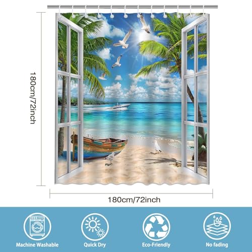 Summer Beach Shower Curtain - Waterproof 72x72 Inch with Hooks
