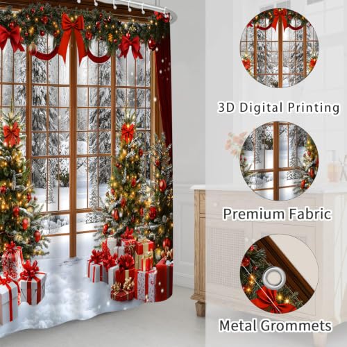 Christmas Snow Scene Shower Curtain 70x70 Inches - Winter Holiday Bathroom Decor (Pack of 1)