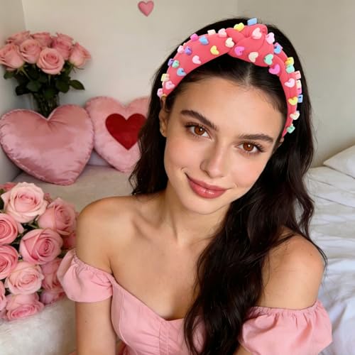 Amariver Heart Knotted Headband – Pink Beaded Hair Accessory for Women & Girls
