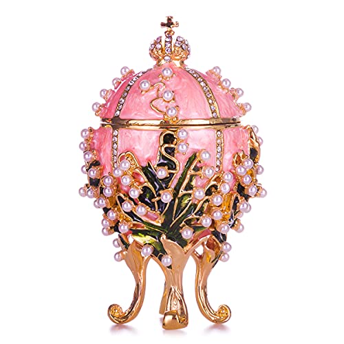 Faberge Style Lilies of the Valley Egg Trinket Box - Pink, 3.4 Inch