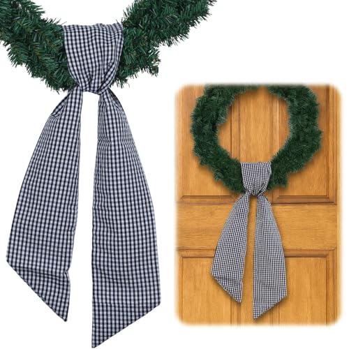 NUVCELKA Black White Gingham Wreath Sash for Front Door Halloween & Farmhouse Decor, 5.12" x 54.33"