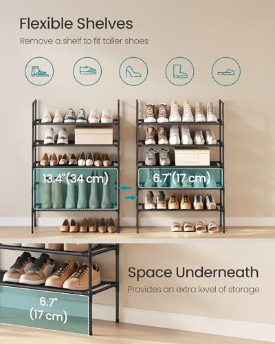 SONGMICS 5-Tier Shoe Rack, 25.5”W Narrow Shoe Storage for Closet & Entryway