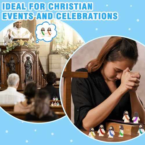 50 Mini Jesus Figurines Bulk with Pouch - Christian Party Favors & Gifts - Variation of 50